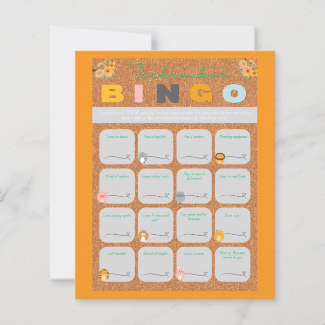 Baby shower orange isbrytare bingo Pappersark (Framsida)