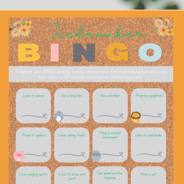 Baby shower orange isbrytare bingo spel (bingo baby shower game)