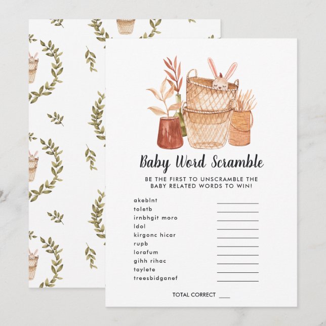 Baby Shower Ordklippning Spelkort Inbjudningar (Fram/baksida)