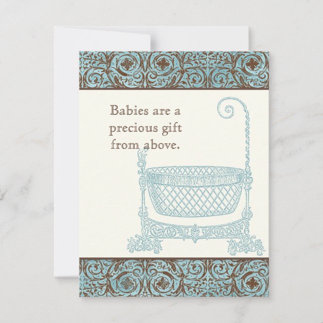 Baby Shower OSA - Blue Brown Damask Cradle Kort (Framsida)