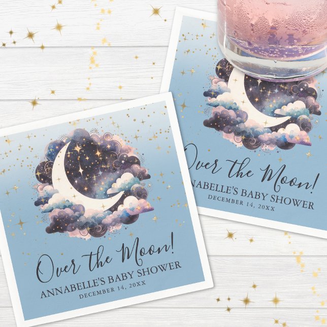 Baby Shower över månen Pappersservett (Over The Moon Baby Shower Napkins)