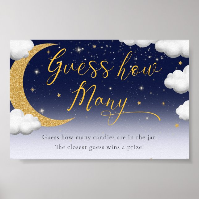 Baby Shower Over the Moon Guess How Many Sign Poster (Framsidan)