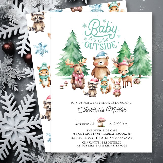Baby Shower på julvinter Woodland Animals Inbjudningar (Skapare uppladdad)