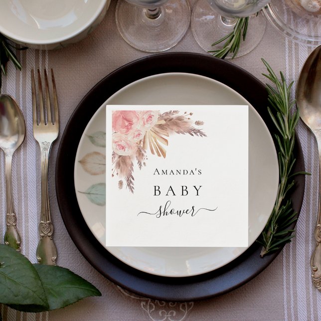 Baby Shower pampas-gräs ro guld blommigt Pappersservett (Skapare uppladdad)