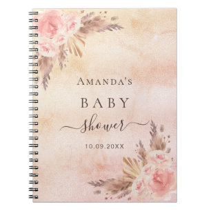 Baby Shower pampas-gräs ro guld gäst bok Anteckningsbok