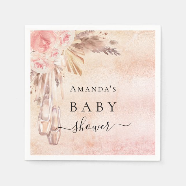 Baby Shower pampas gräs ro guld rosa ballerina Pappersservett (Framsidan)