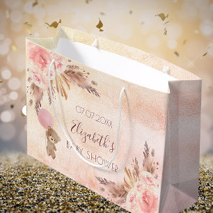 Baby Shower pampas gräs ro rosa blommigt teddy