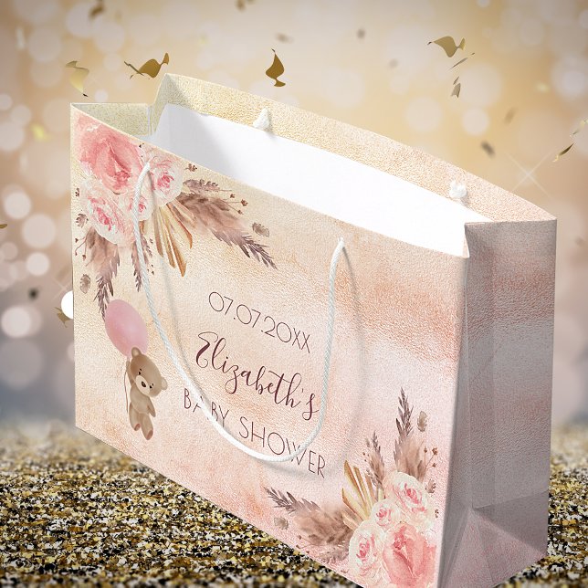 Baby Shower pampas gräs ro rosa blommigt teddy (Skapare uppladdad)