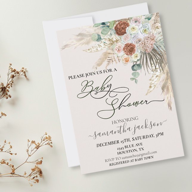 Baby Shower Pampas Grass Boho Watercolor Inbjudningar (Skapare uppladdad)