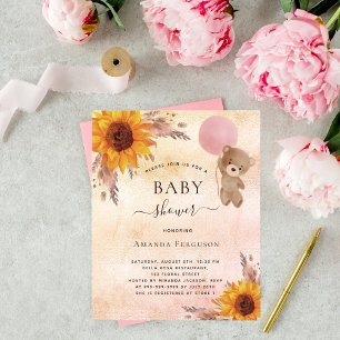 Baby shower pampas solros teddy inbjudan