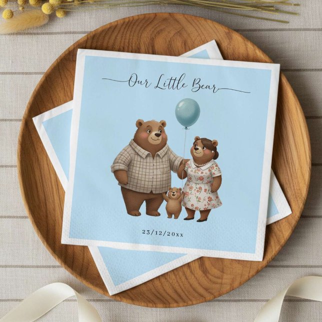 Baby Shower Paper  for Boy Blue Balloon Teddy Bear Pappersservett (Skapare uppladdad)