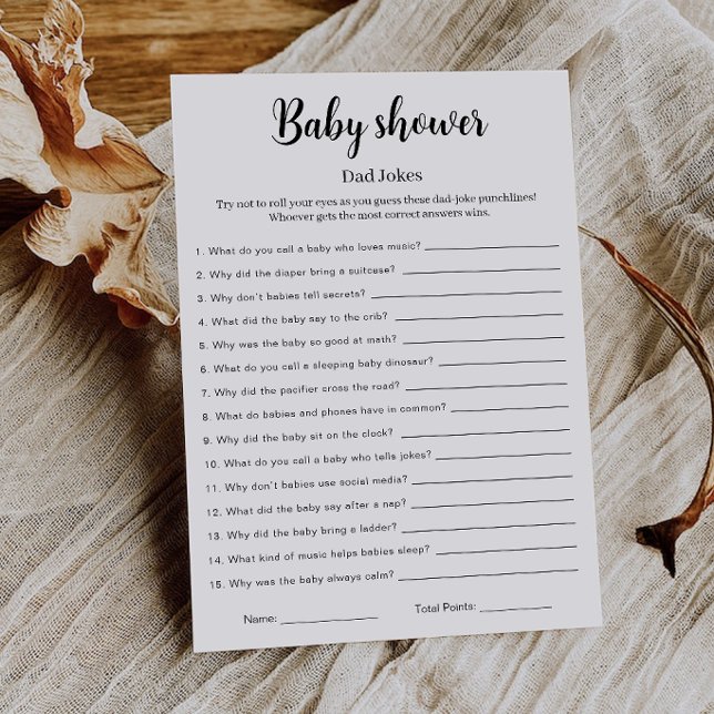 Baby Shower Pappajokes spel utskrivbart,  Inbjudningar (Baby Shower Dad Jokes Game Printable, Invitation)