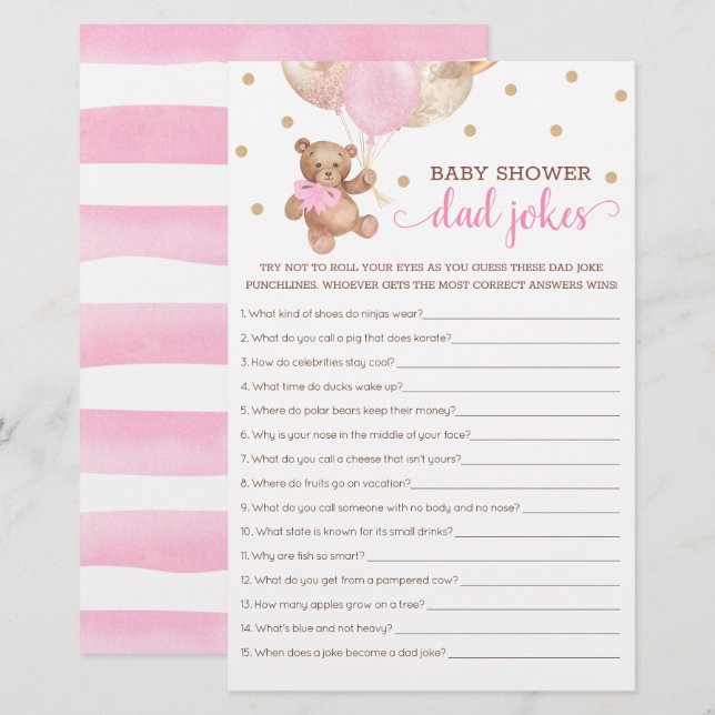 Baby Shower Pappajokeslek Teddy Bear Rosa (Fram/baksida)