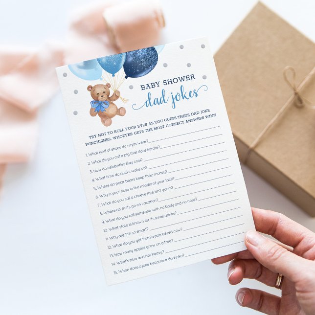 Baby Shower Pappaskämt Spel Teddybjörn Blå Kort (Skapare uppladdad)