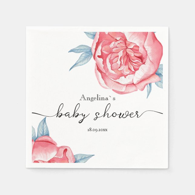 Baby Shower Pappersservett Peonies (Framsidan)
