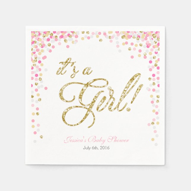Baby Shower Pappersservett Rosa Guld Confetti (Framsidan)