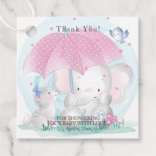 Baby Shower Paraply Elefant Kattunge Fjärilar Gåvor Etiketter