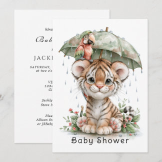 Baby Shower Paraply Tiger Papegoja Inbjudningar