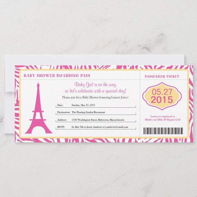 Baby Shower Paris Boarding Pass Inbjudningar (Framsida)