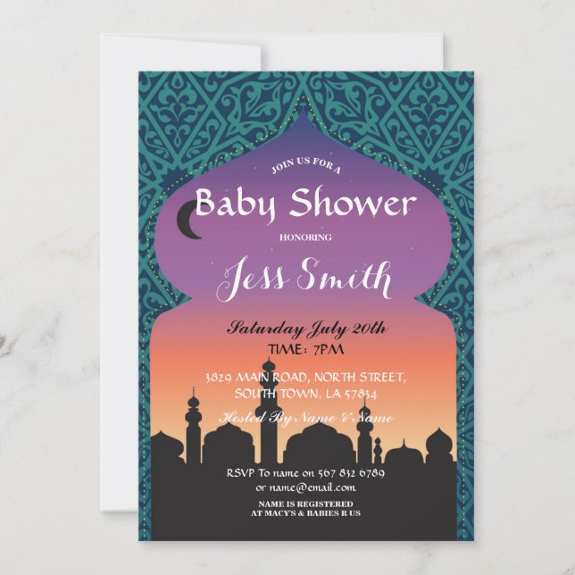 Baby Shower Party Arabian Nights Inbjudan Moroccan (Framsida)