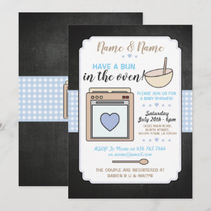 Baby Shower Party Bun i Oven Blue Boy Gingham Inbjudningar