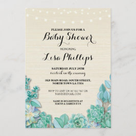 Baby Shower Party Mint Succulents Rustic Inbjudan