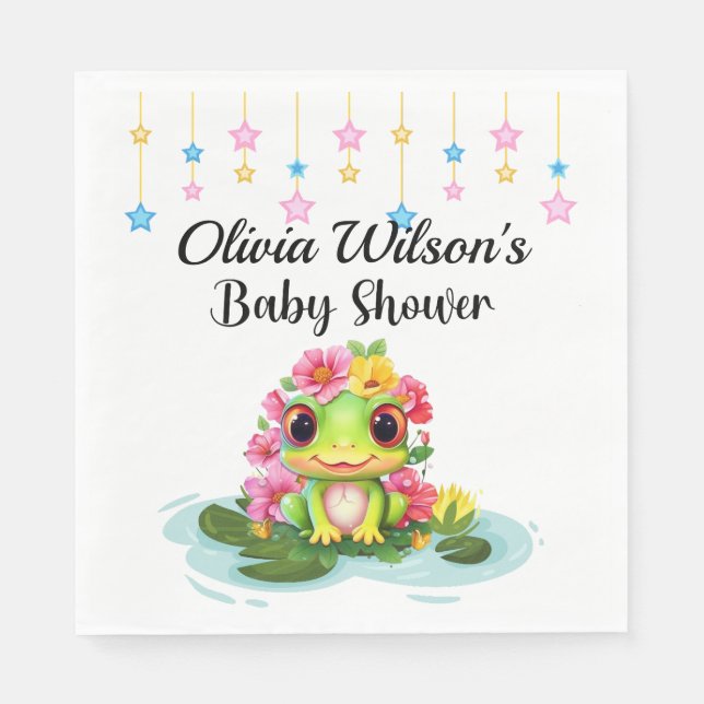 Baby Shower Party Napkins, Frog Theme Napkins Pappersservett (Framsidan)