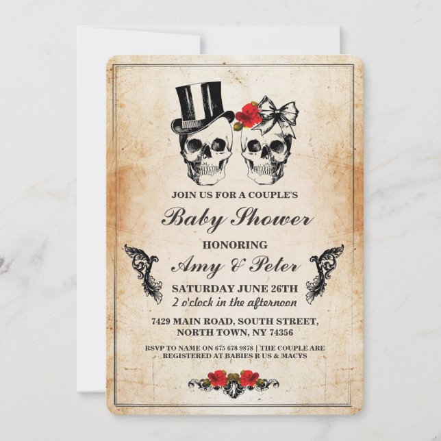 Baby Shower Party Ro Skull Party Par Inbjudningar (Framsida)