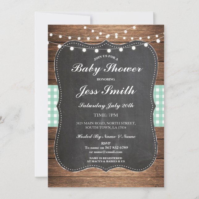 Baby Shower Party Rustic Burlap Mint Wood Inbjudan (Framsida)