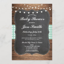 Baby Shower Party Rustic Burlap Mint Wood Inbjudan