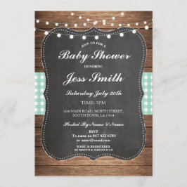 Baby Shower Party Rustic Burlap Mint Wood Inbjudan