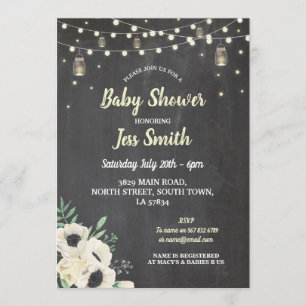 Baby Shower Party Rustic Chalk Fireflies Inbjudan
