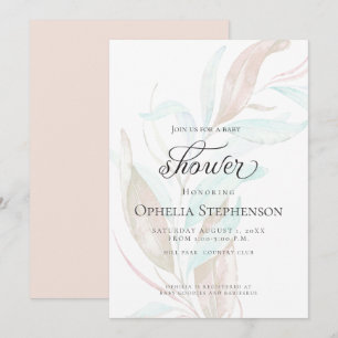 BABY SHOWER Pastel Watercolor Wispy Foliage Inbjudningar