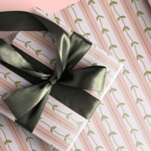 Baby Shower Pastell Rosa Randig Botanisk Grön Vin Presentpapper