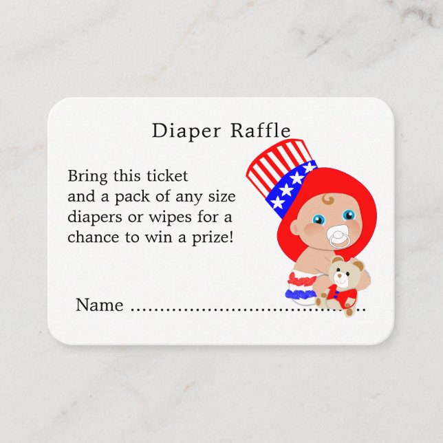 Baby shower-patriotisk röd vit blå blöja- lotteri tilläggskort (Framsida)