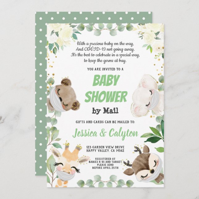 Baby Shower Per Post Könsneutral Skogslevande Djur Inbjudningar (Fram/baksida)
