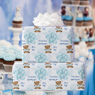 Baby Shower Personalize Text & Namn Nalle Boy Presentpapper