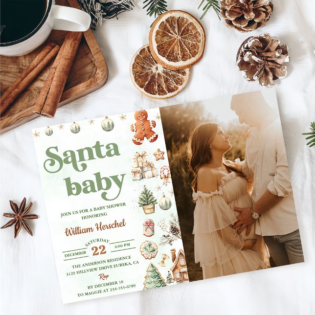 Baby Shower Photo Santa Baby (babykläder) Inbjudningar (Skapare uppladdad)