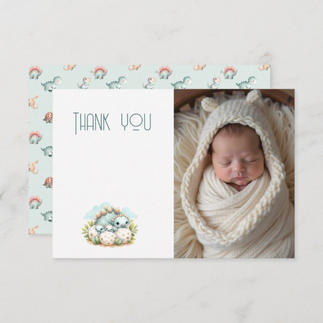 Baby Shower Photo Thank You Note Dinosaur Dino Tack Kort (Fram/baksida)
