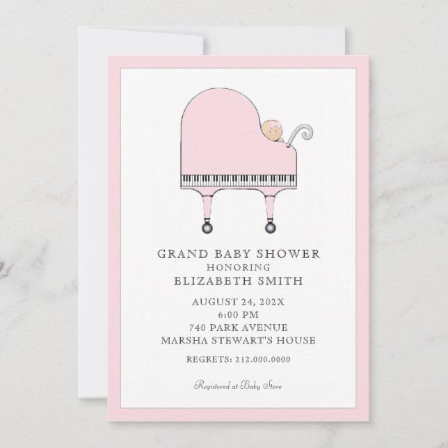 Baby Shower Piano Music Inbjudningar (Framsida)