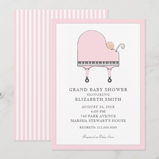 Baby Shower Piano Music Inbjudningar (Fram/baksida)