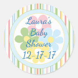 Baby Shower "Picnic Rand/Blommigt 1 1/2" eller 3" Runt Klistermärke