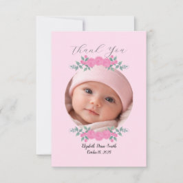 Baby Shower Pink Photo Name Thank you Card Roses Tack Kort