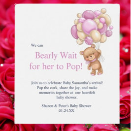 baby shower pink teddy vinflaska etikett