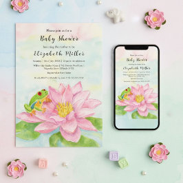 Baby Shower Pink Waterlily & Tree Frog Inbjudningar