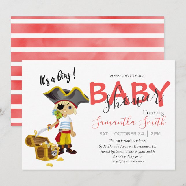 Baby Shower pirat boymeddelande Meddelande (Fram/baksida)