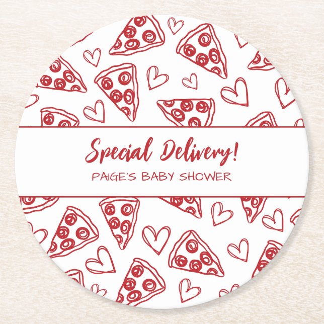 Baby Shower Pizza Party italiensk Speciell Deliver Underlägg Papper Rund (Framsidan)
