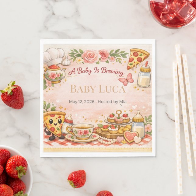 Baby Shower Pizza Tema Inbjudan Rolig Söt Pappersservett (Insitu)