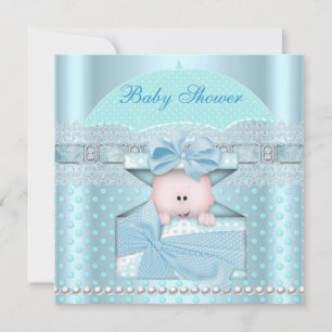 Baby Shower Pojke Baby Blå Teal Paraply Fläck Inbjudningar