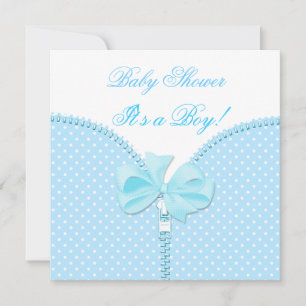 Baby Shower Pojke Babyblå Vita Prickar Inbjudningar